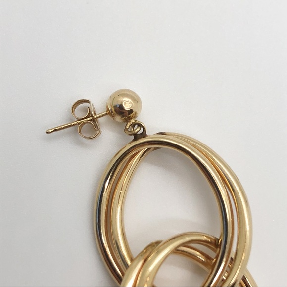 14k yellow gold long double oval dangle hoop earrings figure 8 vintage 2” - Picture 8 of 9